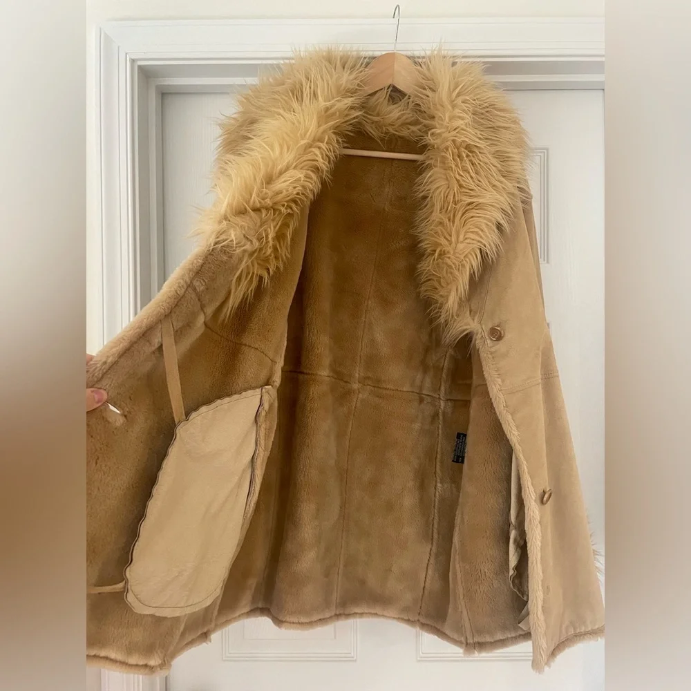 Bohemian Caramel Blonde Women’s Wilsons Leather Suede Faux Fur Coat - Picture 2 of 8